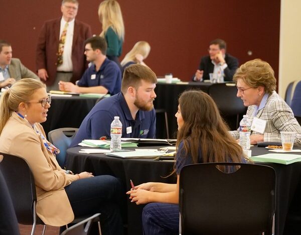 Students and mentors discuss business plans