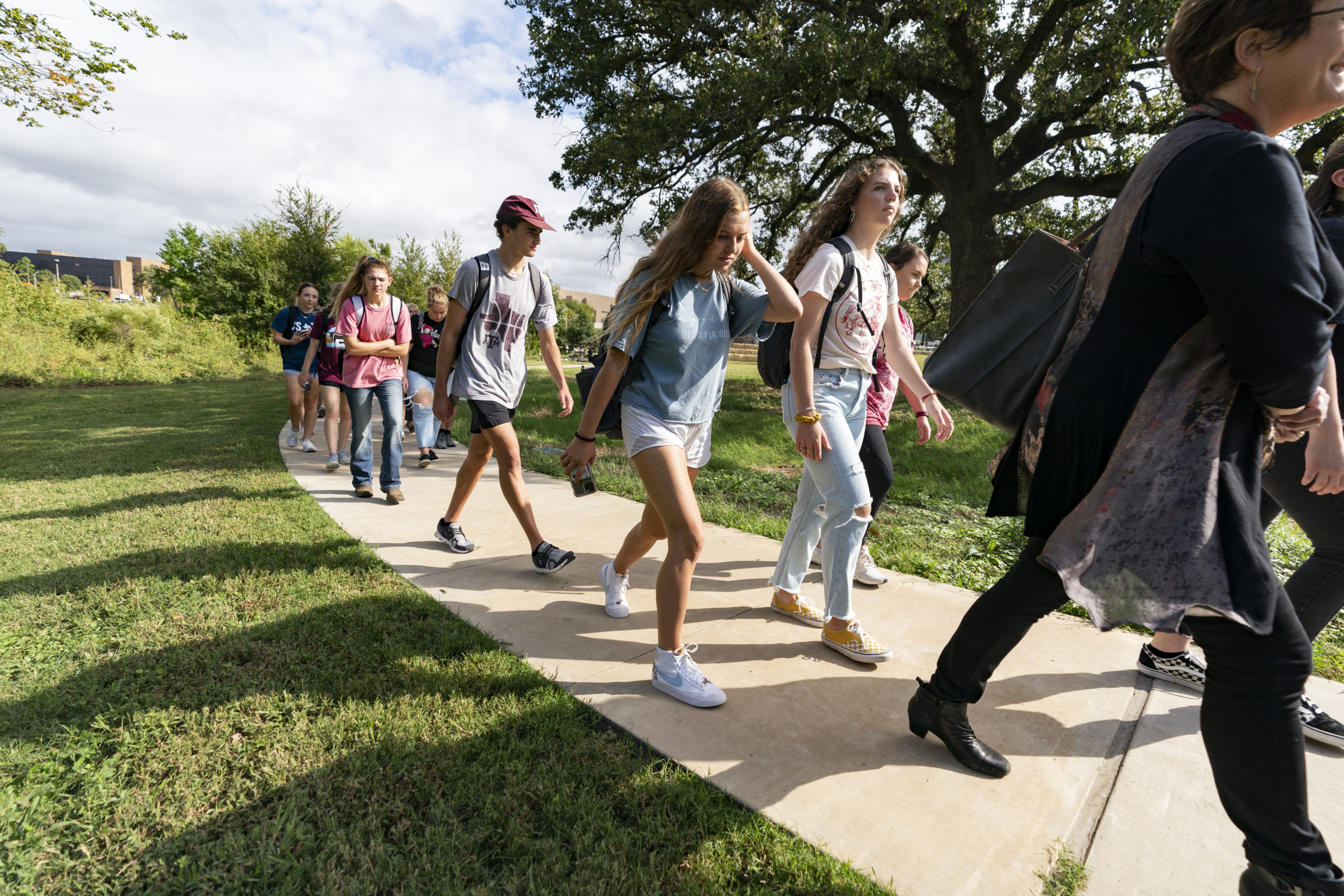 Students walking in the gardens