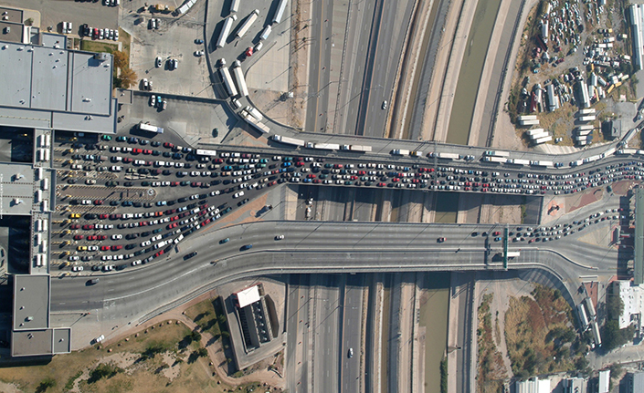 Overhead view of a produce import facility